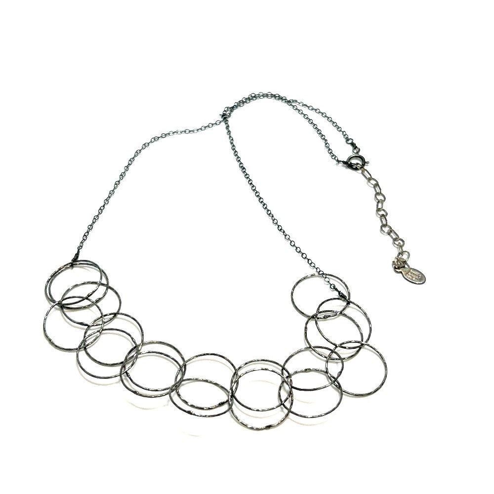 Oxidized Sterling Silver Open Circle Link Necklace|3860