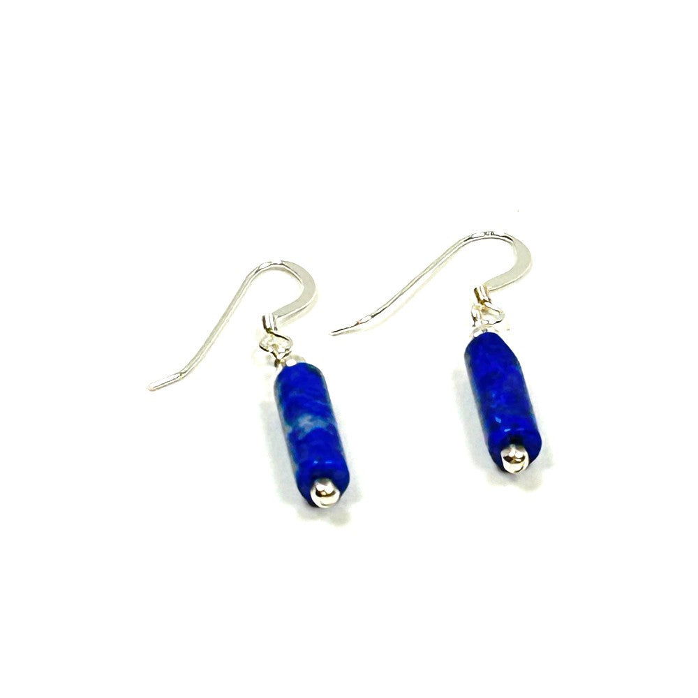 Lapis Lazuli Cylinder Drop Earrings in Sterling Silver - by Sarita Kamat Designs|5518