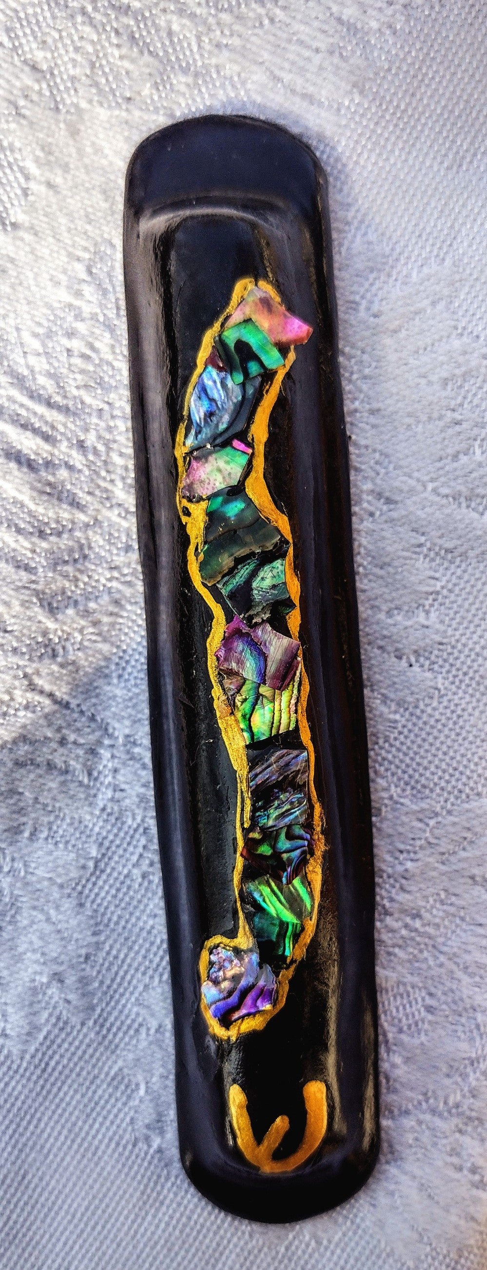 Black Mezuzah with Abalone Shells - by Rachael Gross|4859