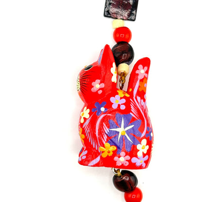 104. Red Cat with India Glass Beads bell - By Lesa Davis|4281