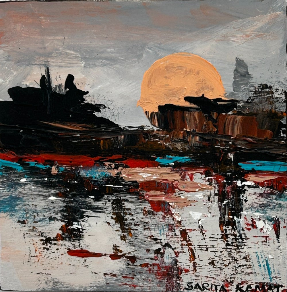 Ember Reflections – Original Abstract Acrylic Painting by Sarita Kamat Designs|5536
