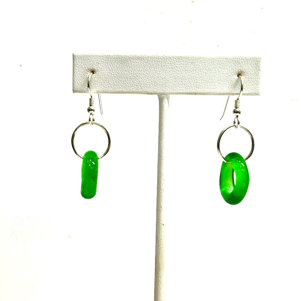 Green Large Hole Bead Earrings, sterling silver S by Terry Nugent|3713