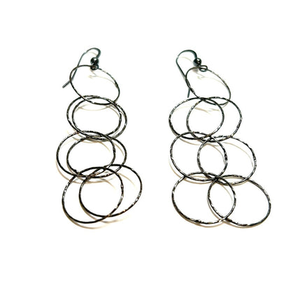 Oxidized SS Open Circle link Earrings - by Sarita Kamat|3854