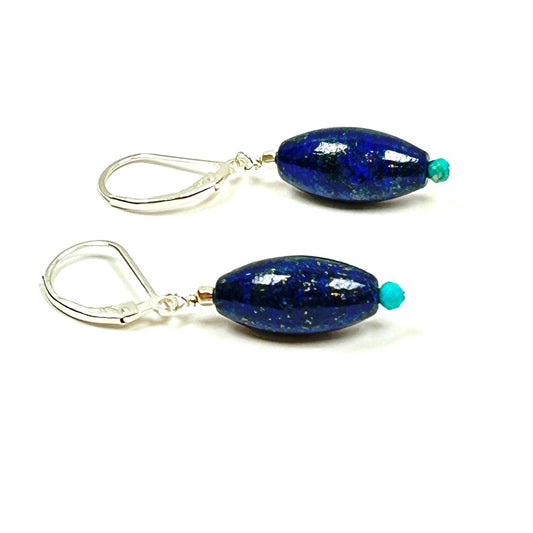 Lapis Lazuli Marquise Drop Earrings, Sterling Silver  - by Sarita Kamat Designs|5475