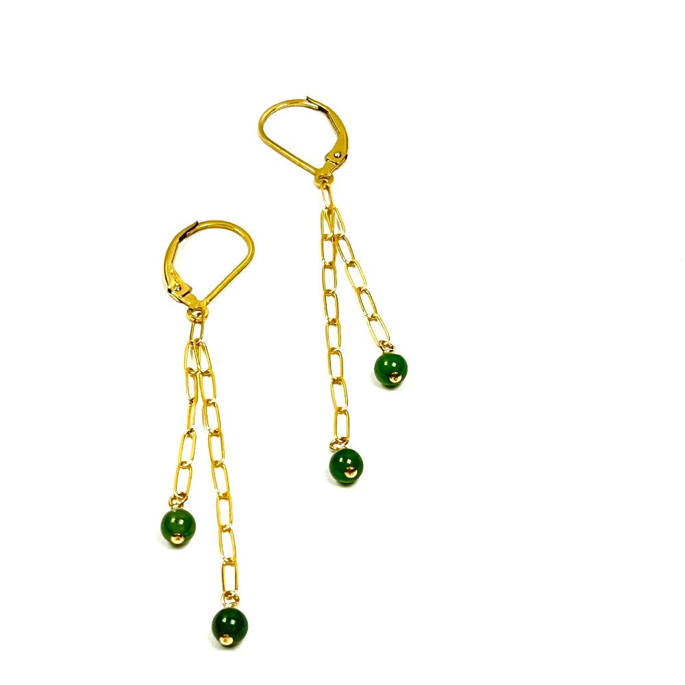 Jade and 14k Gold-Filled Paperclip Chain Earrings|4671