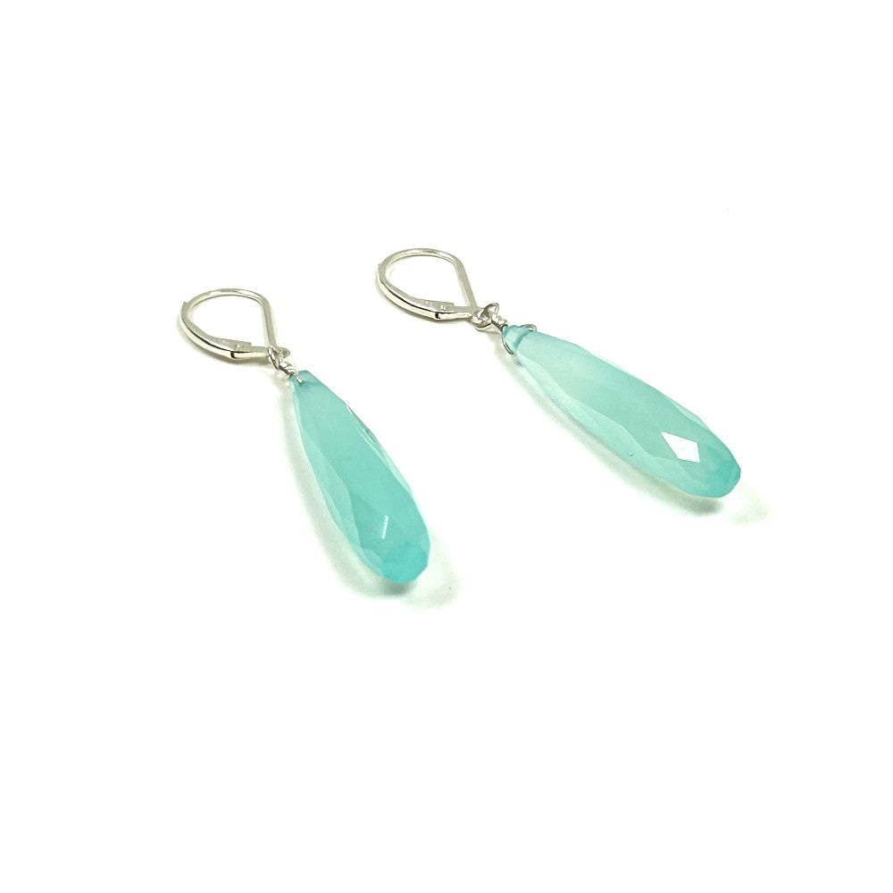 Sea Green Chalcedony Sterling Silver Drop Earrings - by Sarita Kamat Designs|5293