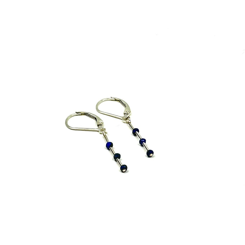 Lapis Lazuli Bar Earrings , Sterling Silver - by Sarita Kamat Designs|5385