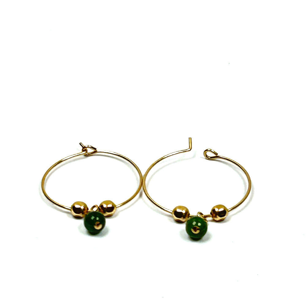 Emerald Green Jade & 14k Gold-Filled Hoop Earrings - By Sarita Kamat Designs|5704
