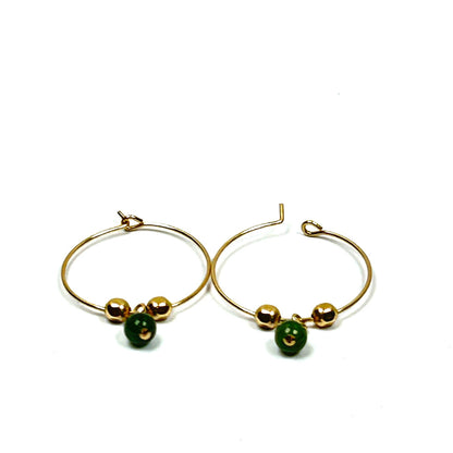 Emerald Green Jade & 14k Gold-Filled Hoop Earrings - By Sarita Kamat Designs|5704