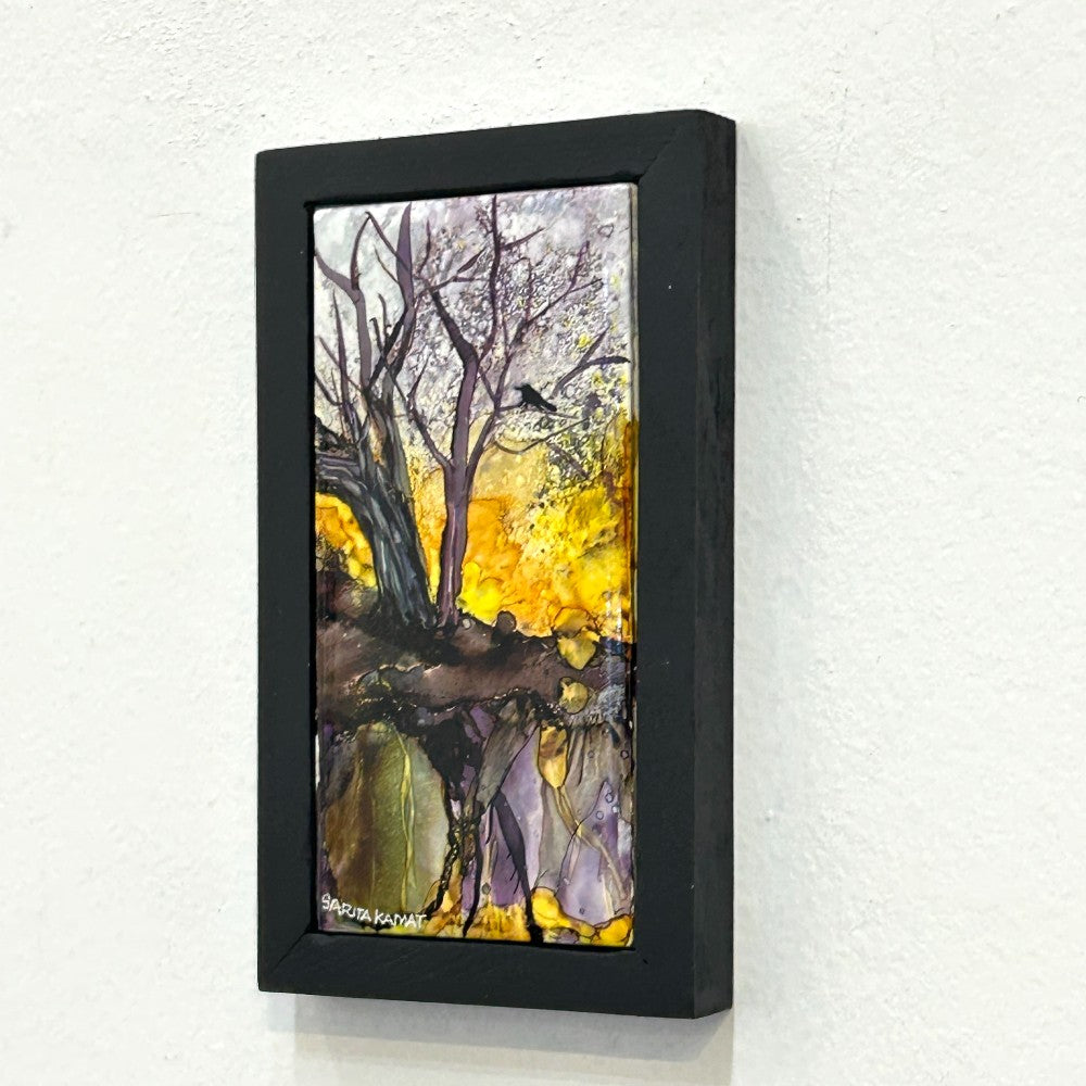 The Solitary Bird - Alcohol Ink PAinting - by Sarita Kamat Designs|5056