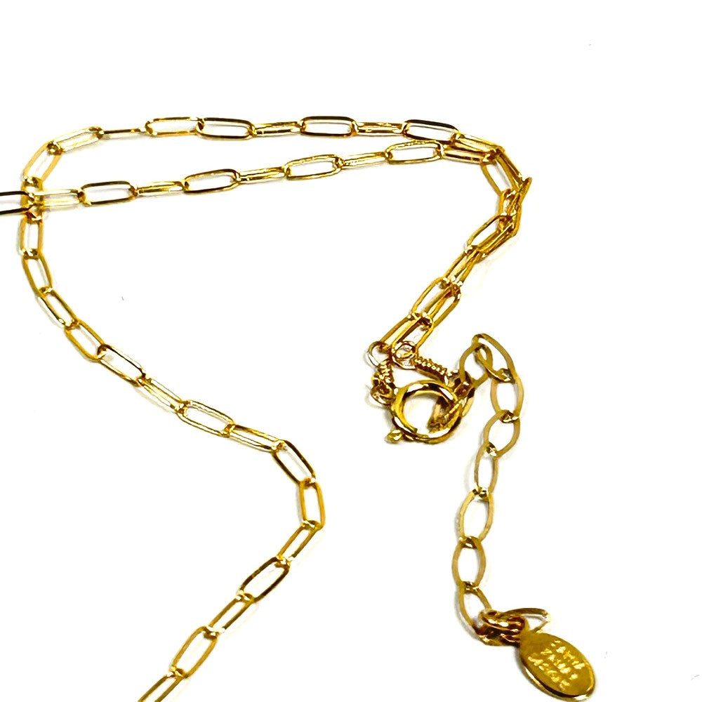 Freshwater Pearls & 14k gold filled charms on 14k gold filled paper clip necklace - Sarita Kamat Designs|4575