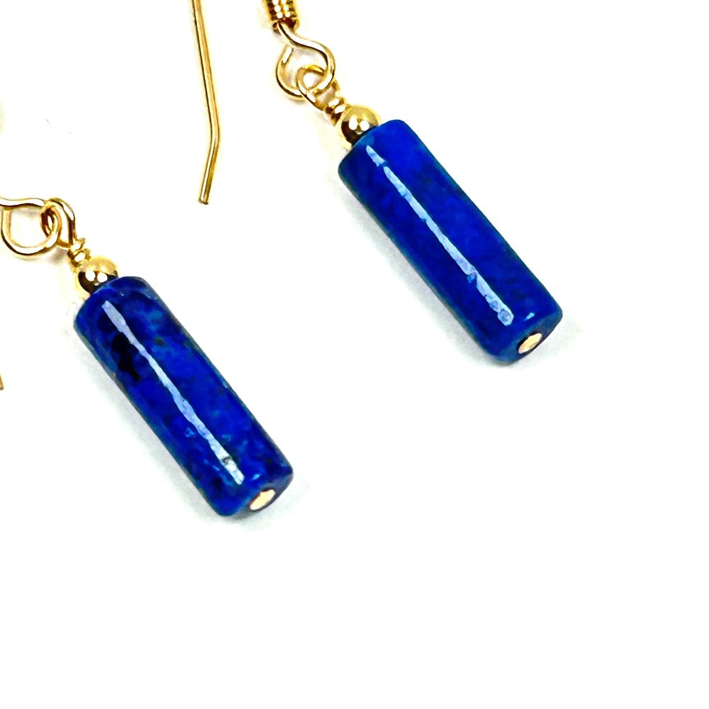 Lapis Lazuli Cylinder Earrings in 14k Gold-filled - by Sarita Kamat Designs|5524