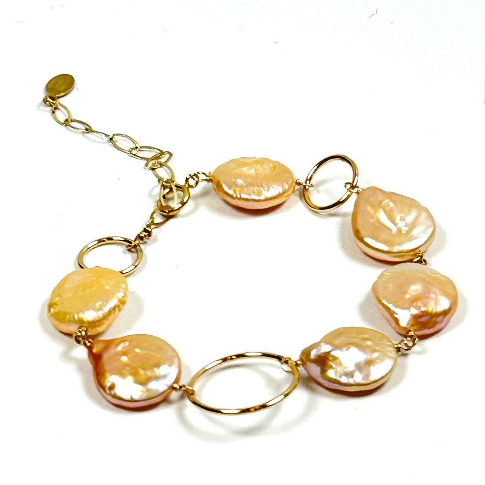 Peach Coin Pearl Bracelet 14k gold filled - by Sarita Kamat Designs|4882