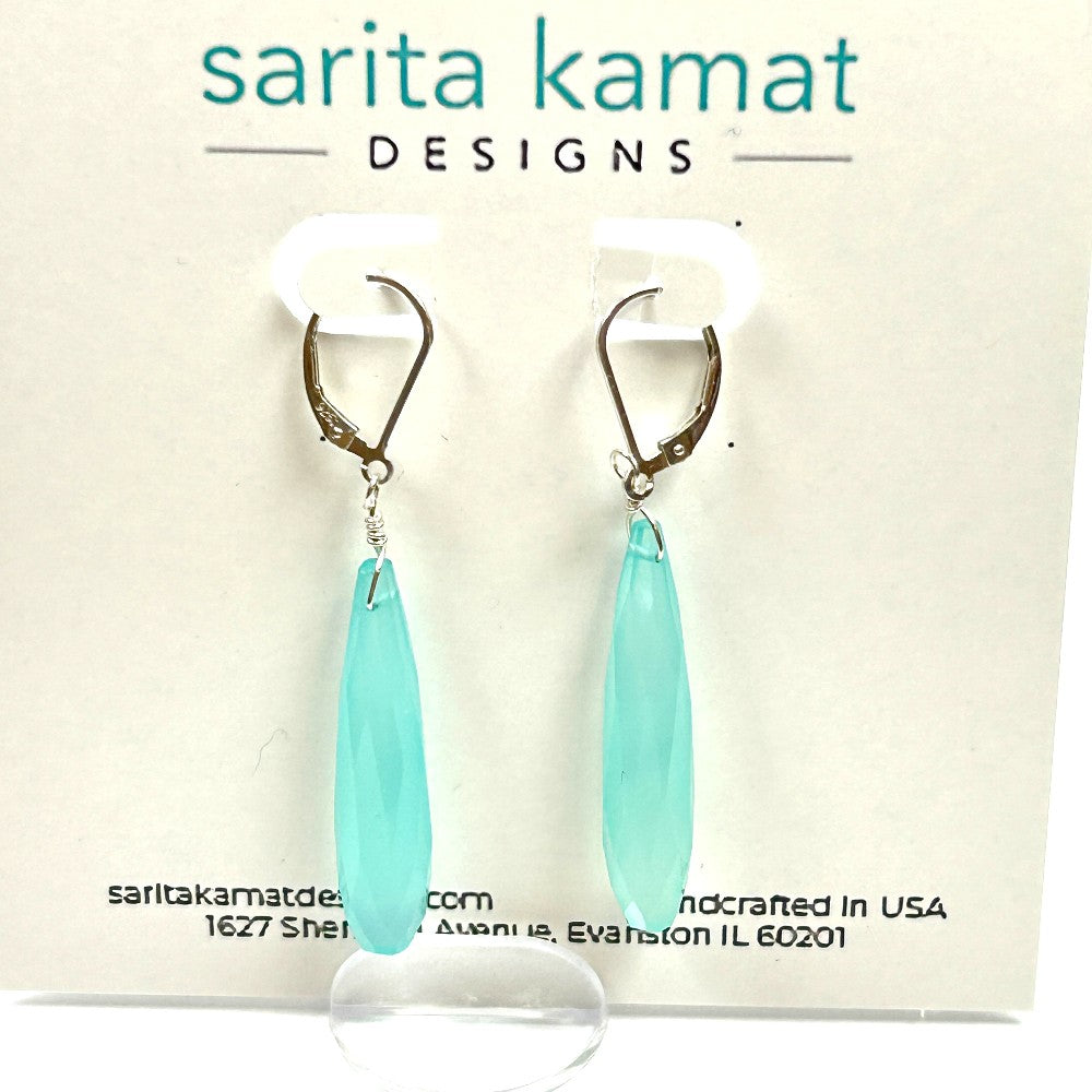 Sea Green Chalcedony Sterling Silver Drop Earrings - by Sarita Kamat Designs|5296