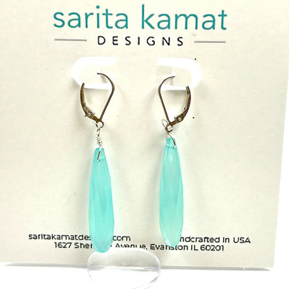Sea Green Chalcedony Sterling Silver Drop Earrings - by Sarita Kamat Designs|5296