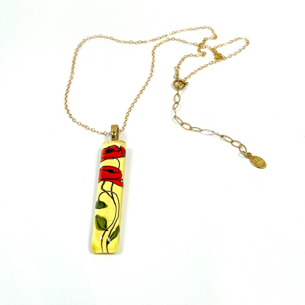 Red Poppies HAnd Painted Glass Necklace 14k Gold filled - by Sarita Kamat Designs|4991