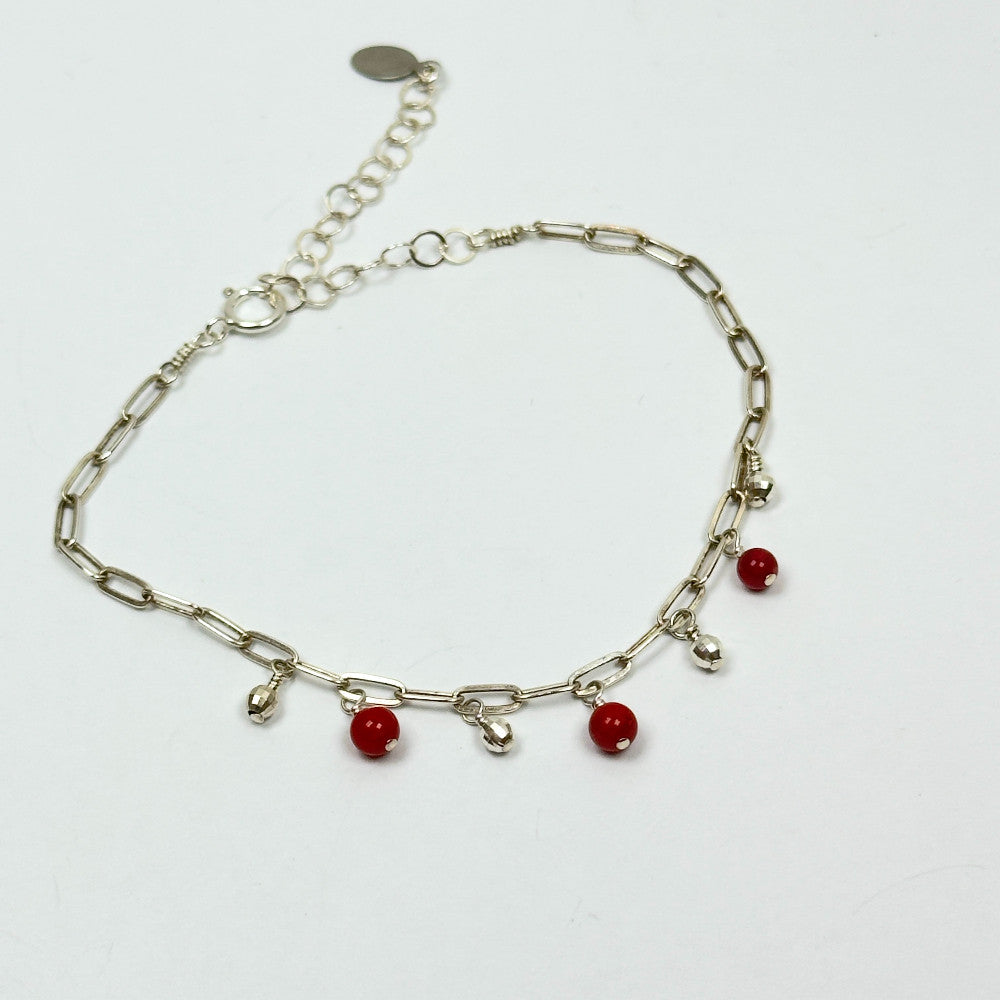 Red Coral & Sterling Silver Charm Bracelet - by Sarita Kamat Designs|5678