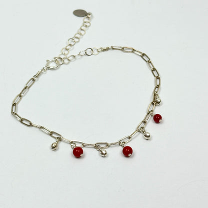 Red Coral & Sterling Silver Charm Bracelet - by Sarita Kamat Designs|5678