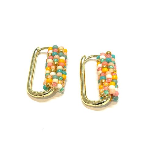 EARRINGS CORAL/YELLOW MIX OVAL PT HOOP - by Shelby Koester|3799