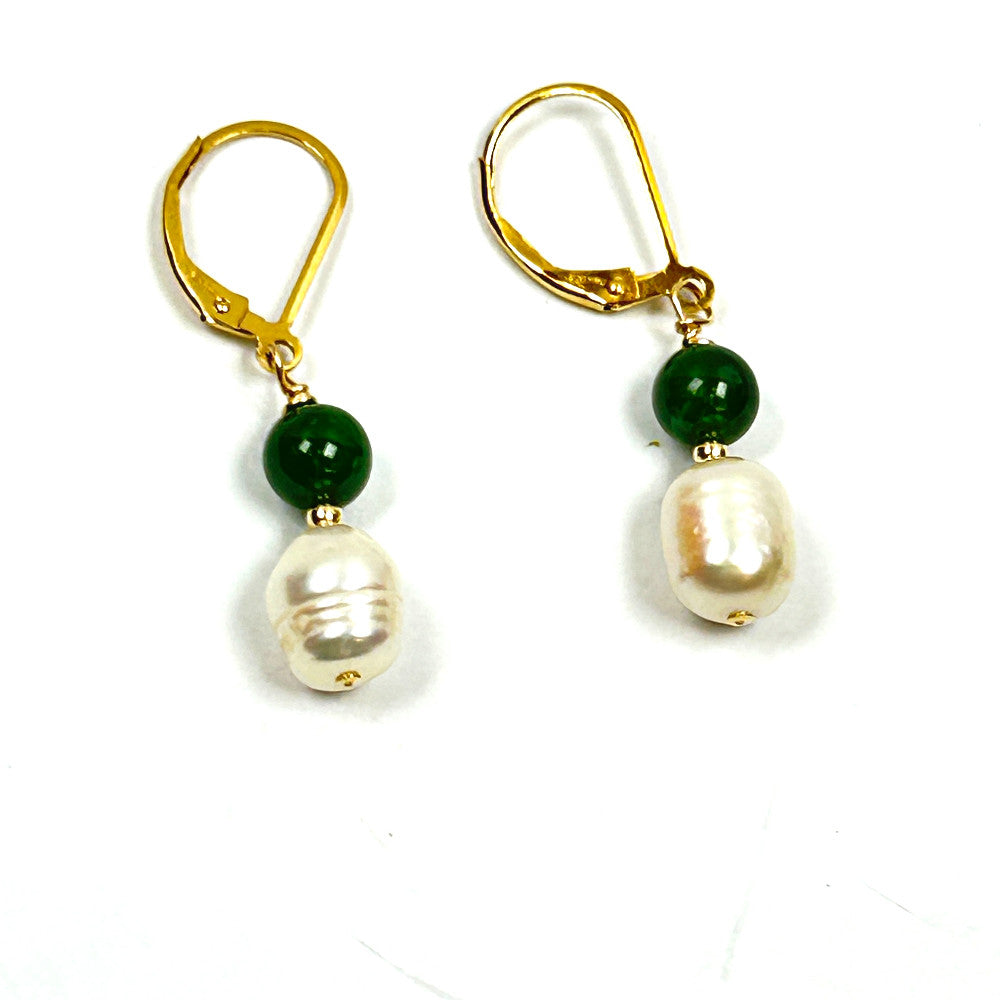 Jade & Freshwater Pearl Drop Earrings | 14K Gold-Filled - By Sarita Kamat Designs|5701