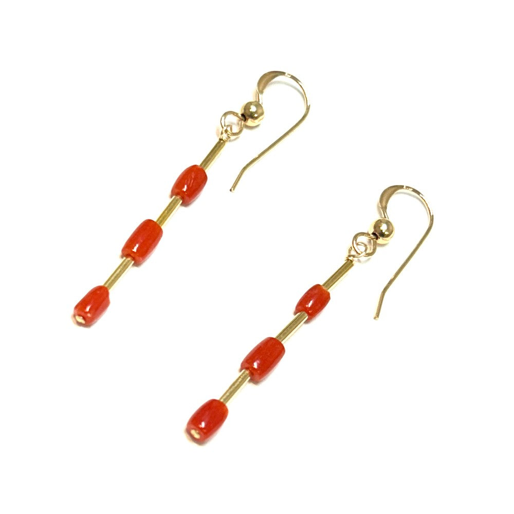 Coral & 14k gf Tube Bead Earrings by Sarita Kamat|3813