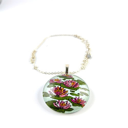 Waterlily Hand-painted on Pendant Necklace SS - by Sarita Kamat|3964