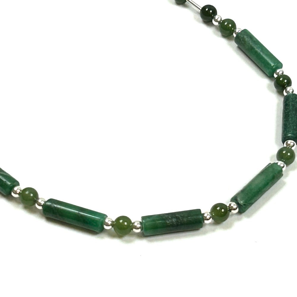 Jade Tube and Round Bead Sterling Silver Necklace - by Sarita Kamat Designs|4619