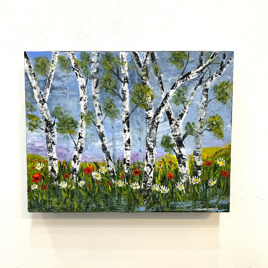 Wildflowers Among the Birches – Original Acrylic Painting by Sarita Kamat Designs|4683