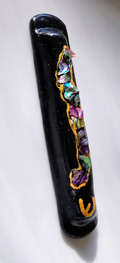 Black Mezuzah with Abalone Shells - by Rachael Gross|4855