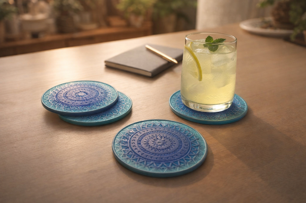 Blue Mandala Patterned Coasters - set of 4|4388