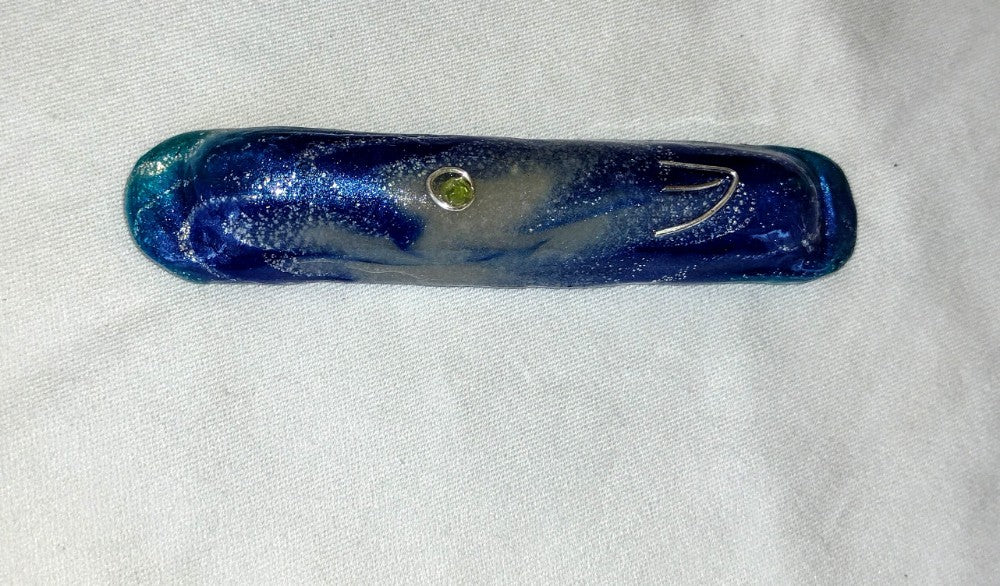 Blue, Green and Silver Mezuzah with Peridot - by Rachael Gross|4863