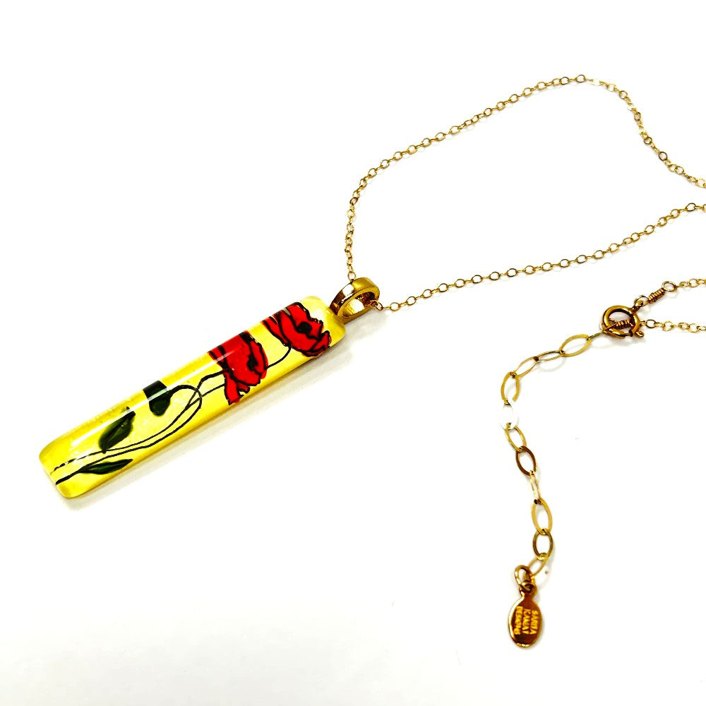 Red Poppies HAnd Painted Glass Necklace 14k Gold filled - by Sarita Kamat Designs|4993