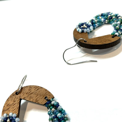 EARRINGS RIVULET SB HOOP W/WALNUT WOOD & FLOWERS - by Shelby Koester|3786