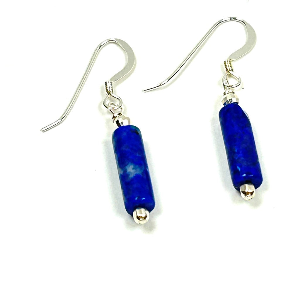 Lapis Lazuli Cylinder Drop Earrings in Sterling Silver - by Sarita Kamat Designs|5519