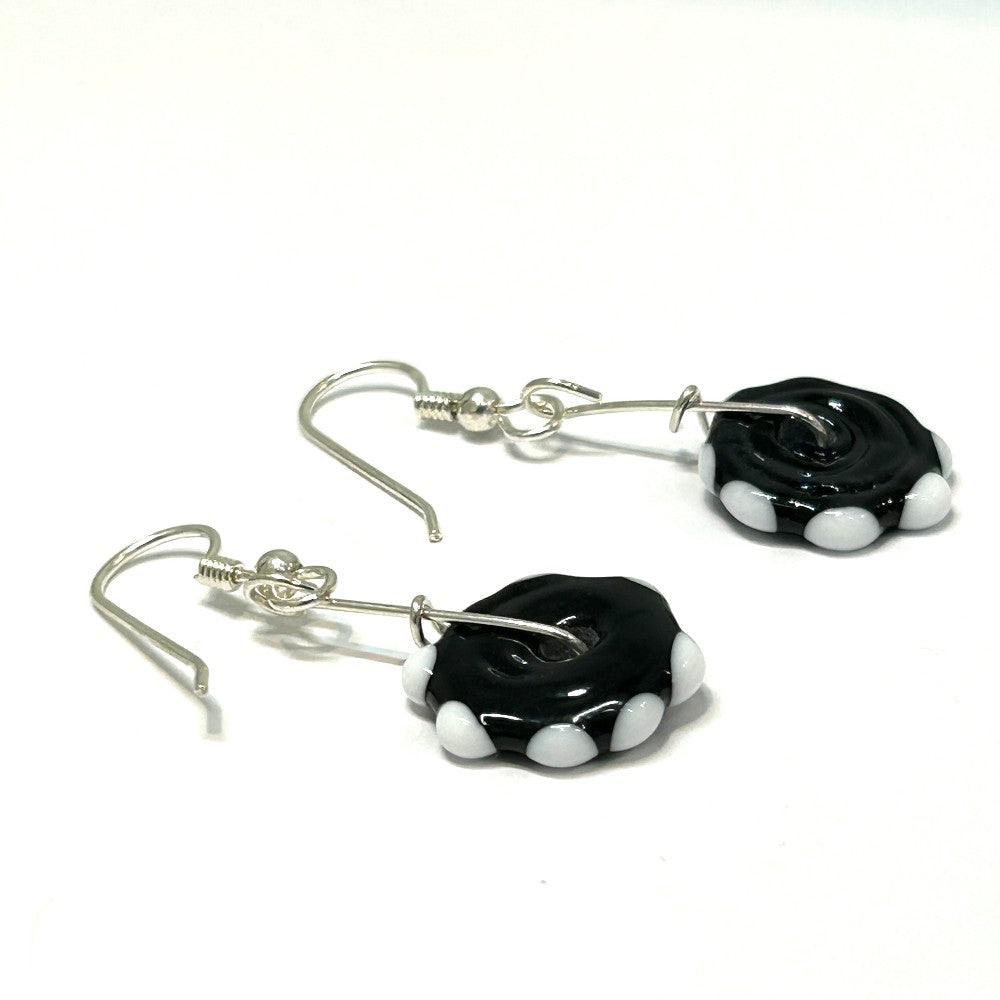 Black & White Polka Dot Disc Earrings by Terry Nugent|3729