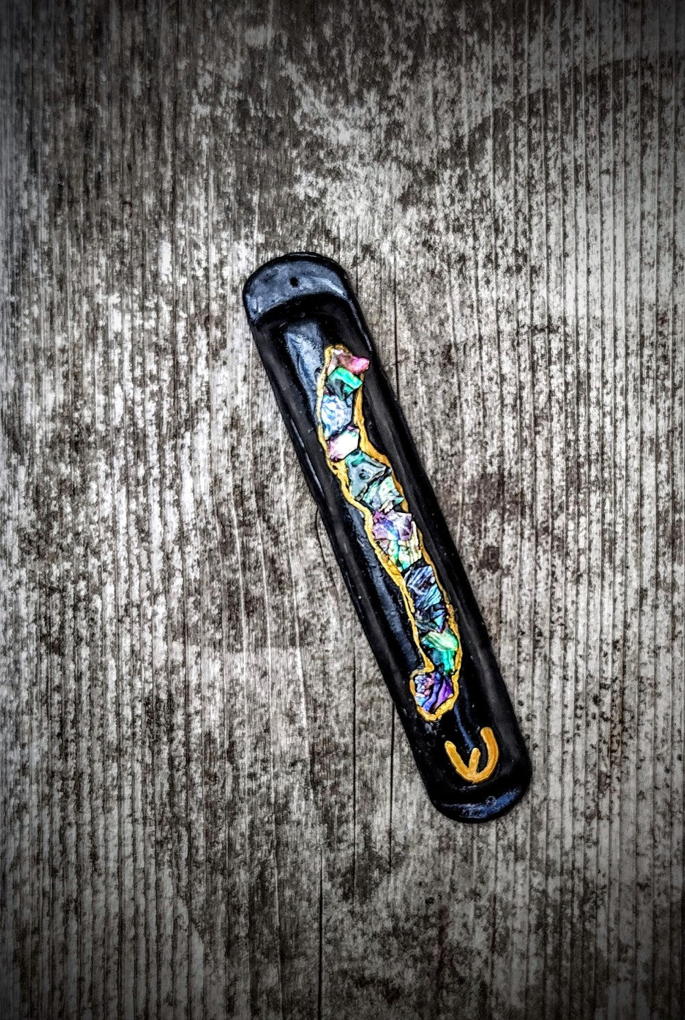 Black Mezuzah with Abalone Shells - by Rachael Gross|4856