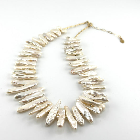 Freshwater Biwa Pearls Necklace 14kgf - by Sarita Kamat|3469