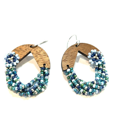 EARRINGS RIVULET SB HOOP W/WALNUT WOOD & FLOWERS - by Shelby Koester|3785