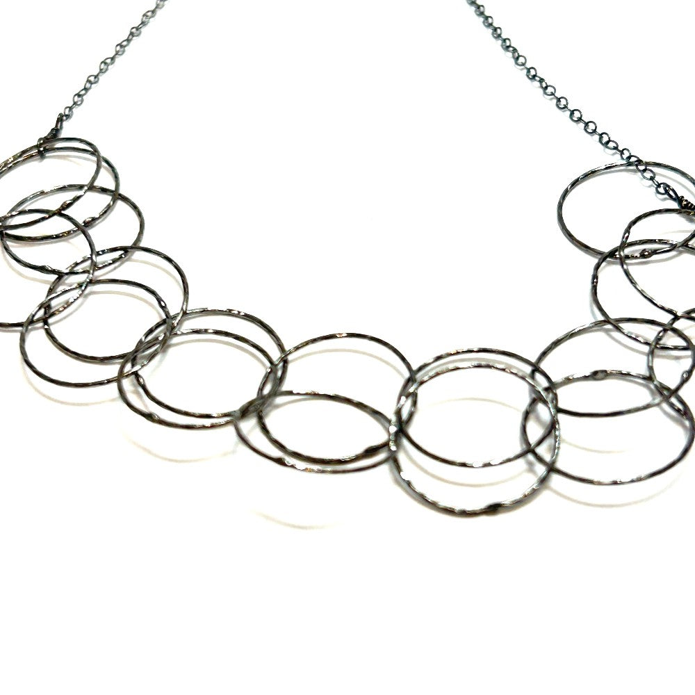Oxidized Sterling Silver Open Circle Link Necklace|3857