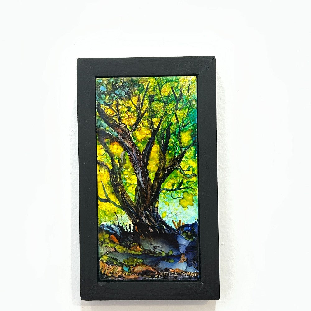 The Beauty of Trees #63, Alcohol Ink on 3x6" Tile , Framed|4718