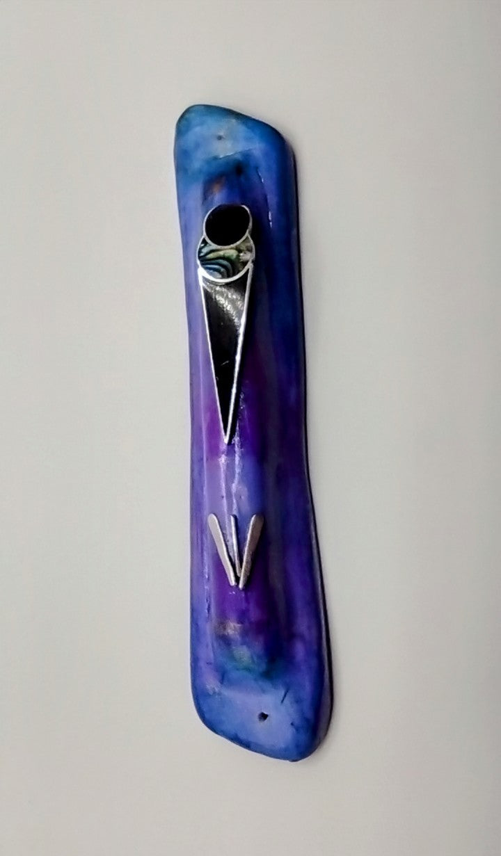 Bluish Purple Mezuzah with Amulet - by Rachael Gross|4848