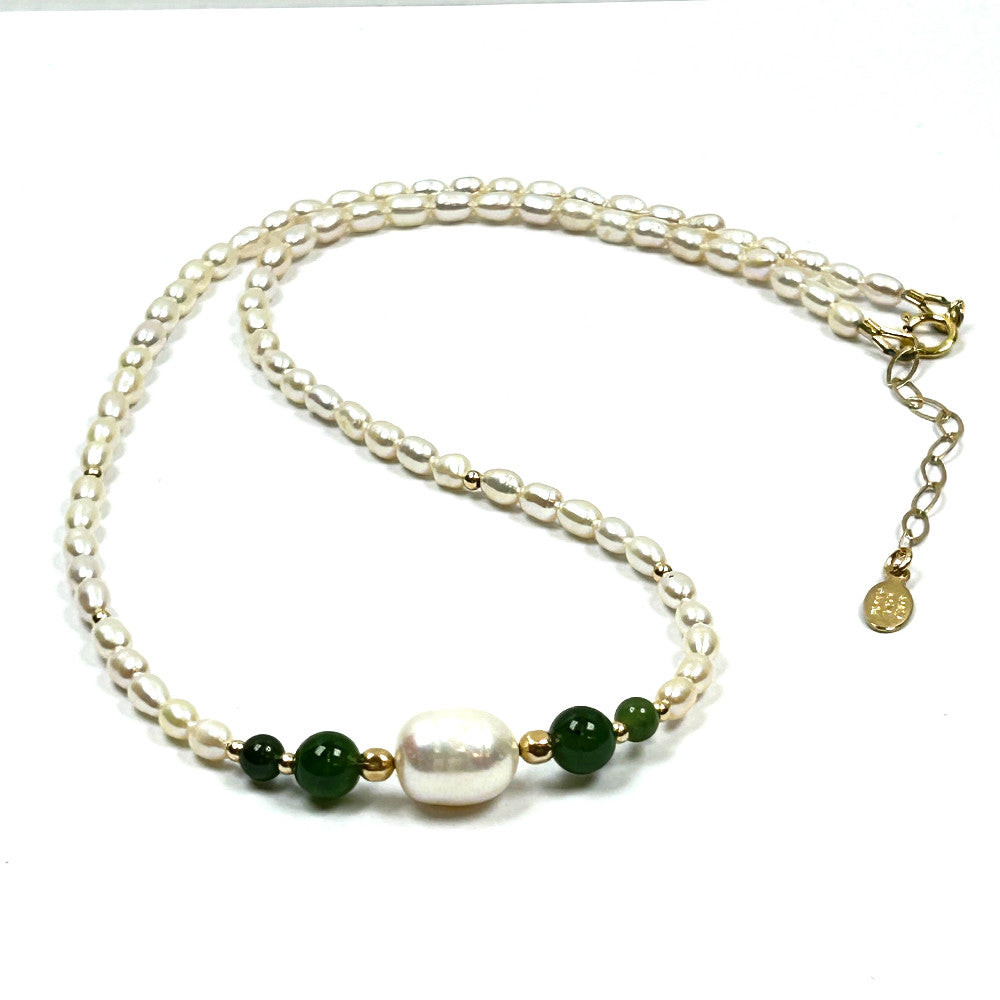 Jade & Freshwater Pearl Necklace | 14K Gold-Filled - by Sarita Kamat Designs|5697