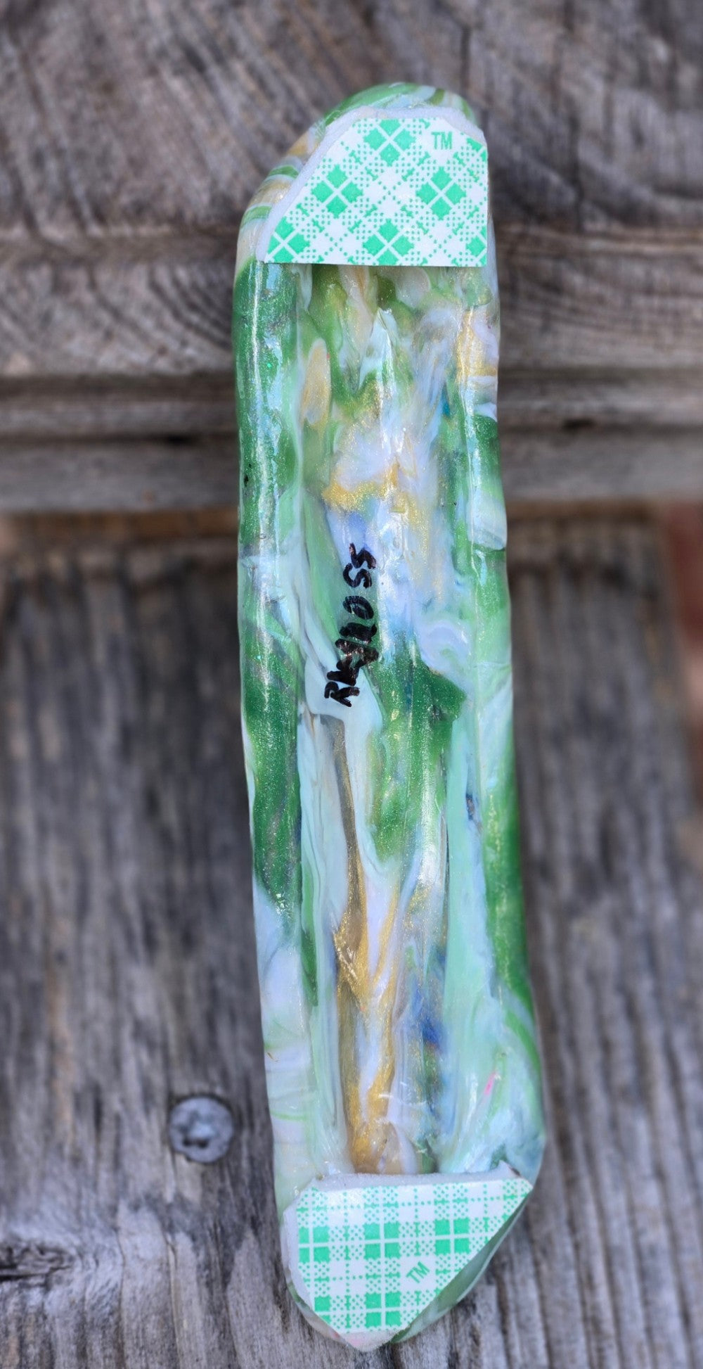 Green and gold stonelike Mezuzah - by Rachael Gross|4834
