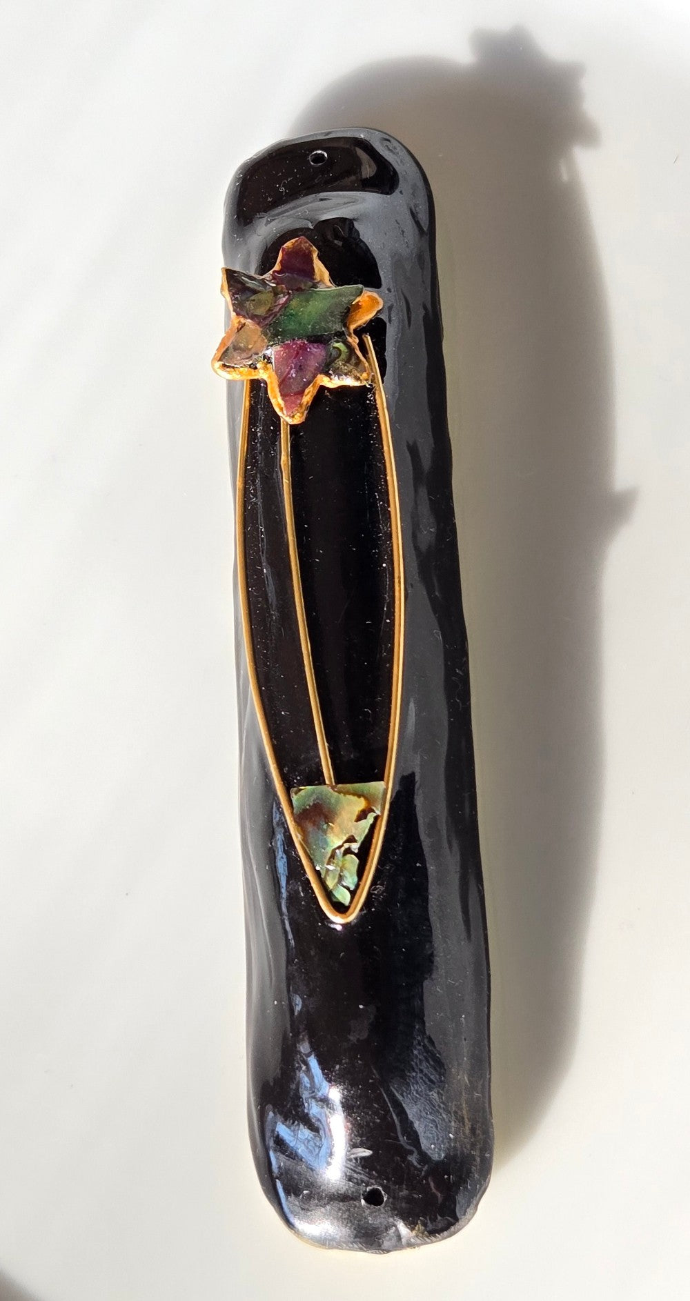 Black Mezuzah with Abalone Star of David by Rachael Gross|4870