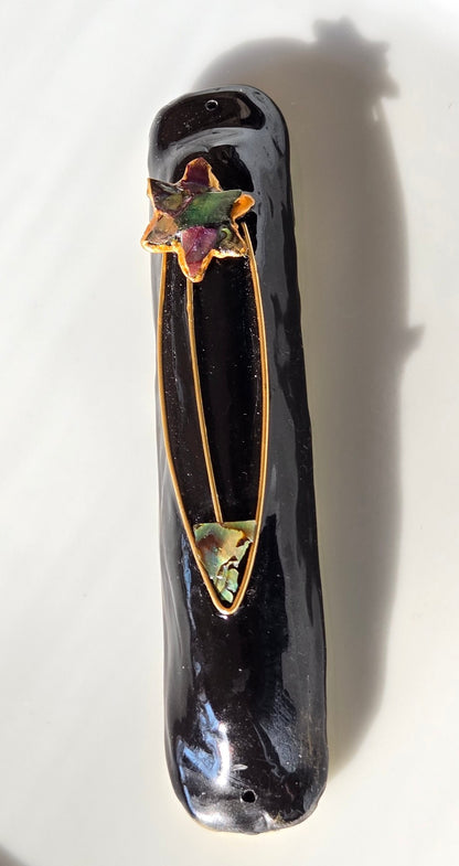 Black Mezuzah with Abalone Star of David by Rachael Gross|4870