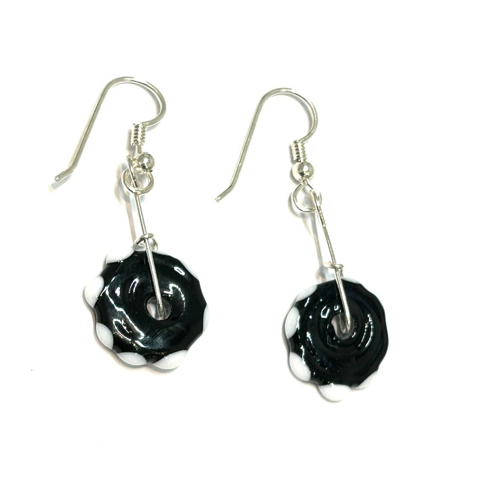 Black & White Polka Dot Disc Earrings by Terry Nugent|3728