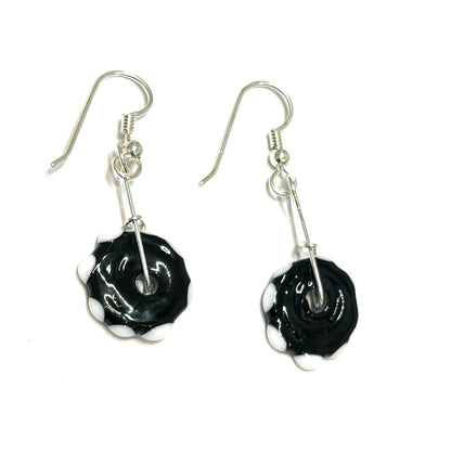 Black & White Polka Dot Disc Earrings by Terry Nugent|3728