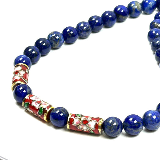 Lapis Lazuli & Cloisonné Floral Bead Necklace - by Sarita Kamat Designs|5391