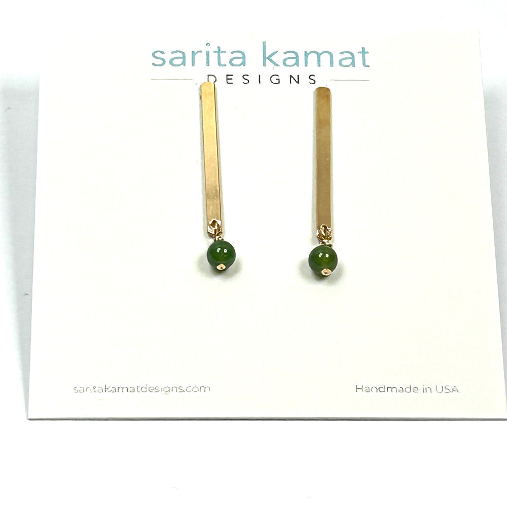 Minimalist Jade & 14k Gold-Filled Bar Earrings - by Sarita Kamat Designs|5715