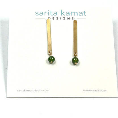 Minimalist Jade & 14k Gold-Filled Bar Earrings - by Sarita Kamat Designs|5715